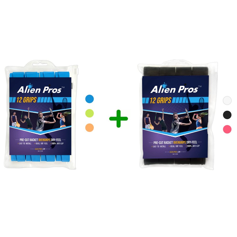 ALIEN PROS 24 Pack Blue & Black Tennis Racket Grip Tape - Wrap Your Racquet for High Performance