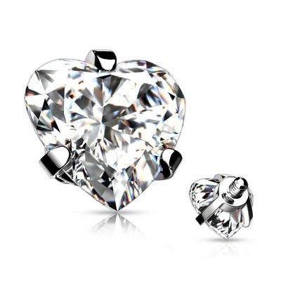3 Pc 4 MM Heart Shape CZ Internal Threaded Dermal Anchor Heads 14G