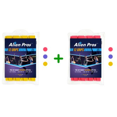 ALIEN PROS 24 Pack Yellow & Red Tennis Racket Grip Tape - Wrap Your Racquet for High Performance