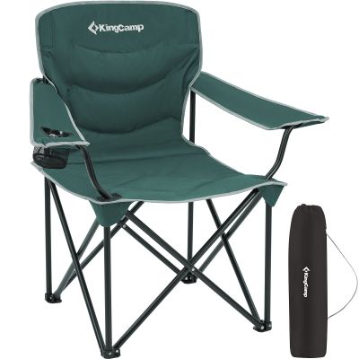 KingCamp Folding Camping Chair Oversized Portable Lawn Chair Padded Quad Chair with Cup Holder and Carry Bag, Heavy Duty Supports 300lbs for Outdoor, Fishing, Picnic, Sports, Green