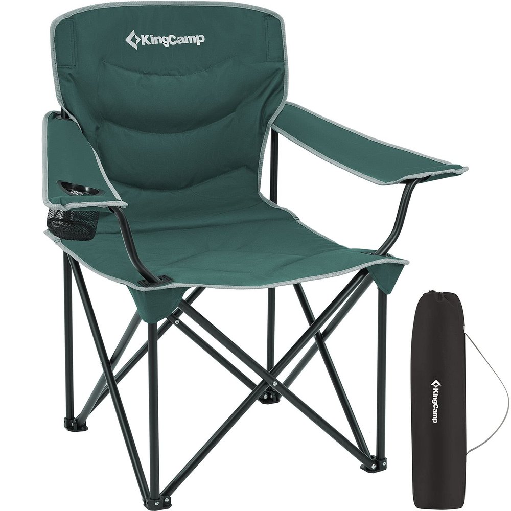 KingCamp Folding Camping Chair Oversized Portable Lawn Chair Padded Quad Chair with Cup Holder and Carry Bag, Heavy Duty Supports 300lbs for Outdoor, Fishing, Picnic, Sports, Green