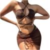 3 Packs Swimwear Womens Solid Swimsuits Triangle Halter Thong Bikini Set Butterfly Bathing Suits with Sarongs view 1