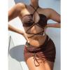3 Packs Swimwear Womens Solid Swimsuits Triangle Halter Thong Bikini Set Butterfly Bathing Suits with Sarongs view 2