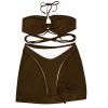 3 Packs Swimwear Womens Solid Swimsuits Triangle Halter Thong Bikini Set Butterfly Bathing Suits with Sarongs view 4