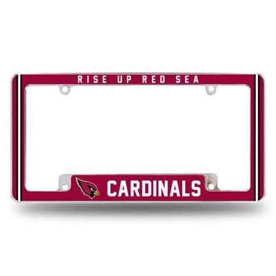 NFL Arizona Cardinals Rise Up Red Sea Premium Full Color Long Lasting Zinc Alloy Chrome Plated Team License Plate Frame - 4 Screw Tag Holder with Highlighted Team Pride Cheer