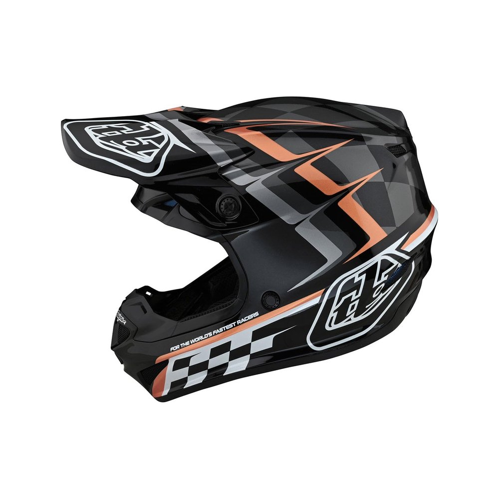 Troy Lee Designs SE4 Polyacrylite Adult Motocross Off-Road Dirt Bike Helmet with MIPS, Warped, Black / Copper, X-Large