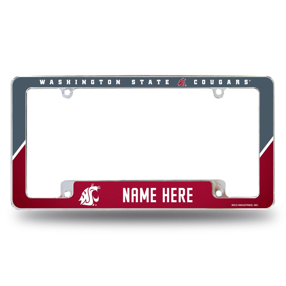 Rico Industries NCAA Washington State Cougars - WSU Personalized/Custom 12" x 6" Chrome All Over Automotive License Plate Frame for Car/Truck/SUV