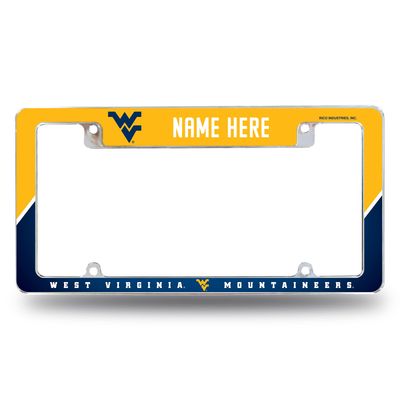 Rico Industries NCAA West Virginia Mountaineers Personalized/Custom 12" x 6" Chrome All Over Automotive License Plate Frame for Car/Truck/SUV