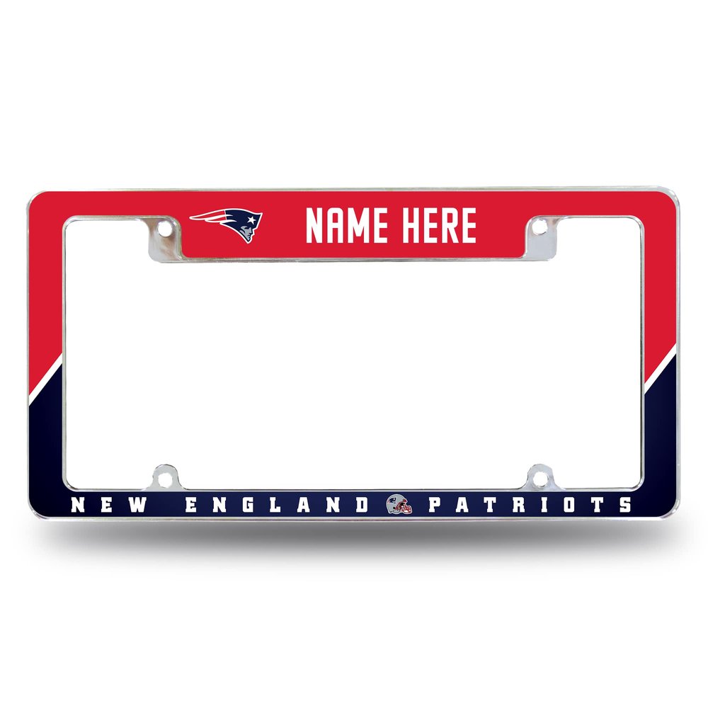 Rico Industries NFL Football New England Patriots Personalized/Custom 12" x 6" Chrome All Over Automotive License Plate Frame for Car/Truck/SUV