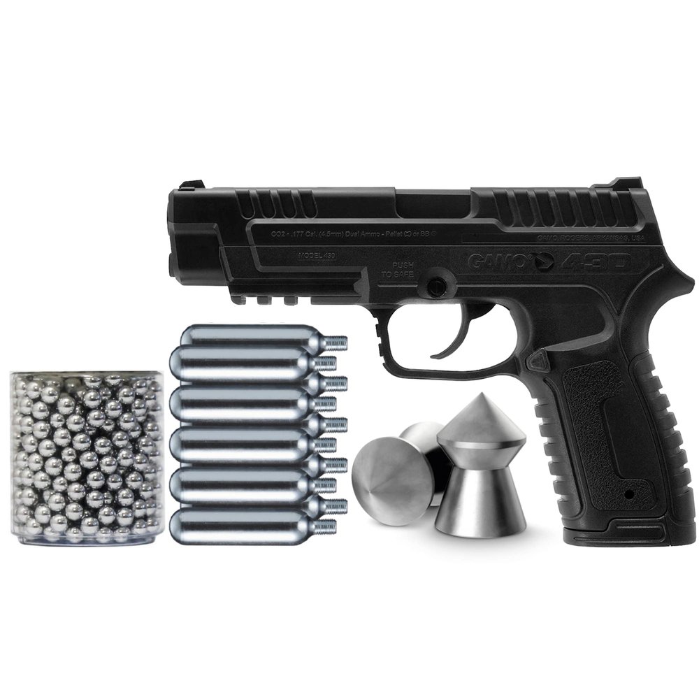 ARMYBOY Kit for Gamo P-430 - Dual Ammo .177 Cal BB & Pellet Pistol CO2 Semi-Auto 13 Rd Magazine - Pellet Gun Air Gun Pistol Kit: Gun + CO2 + Pellets + BBS