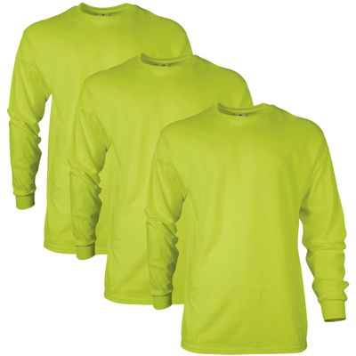 Gildan Men's Ultra Cotton Long Sleeve T-Shirt, Style G2400, Multipack, Safety Green (3-Pack), 3X-Large