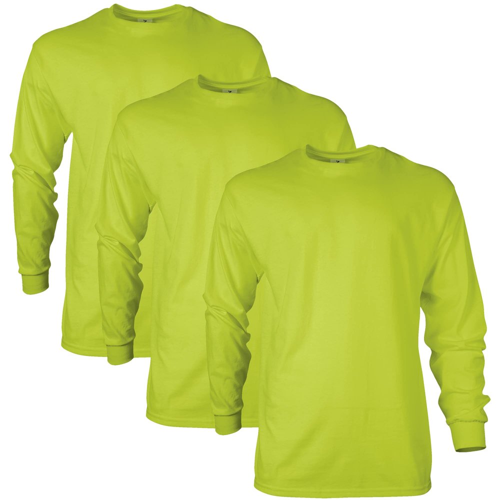 Gildan Men's Ultra Cotton Long Sleeve T-Shirt, Style G2400, Multipack, Safety Green (3-Pack), 3X-Large