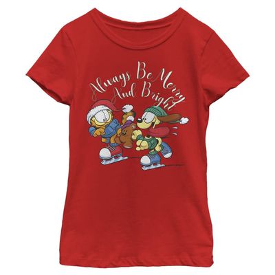 Garfield Girl's Merry and Bright T-Shirt, Red, Large