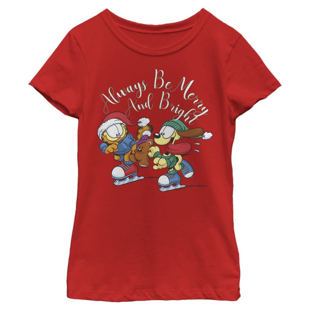 Garfield Girl's Merry and Bright T-Shirt, Red, Large
