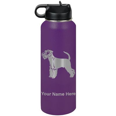LaserGram Personalized Water Bottle, Schnauzer Dog, Stainless Steel Double Wall Vacuum Insulated with Flip Top Straw, Custom Engraved Gift (40oz / 1180ml Dark Purple)