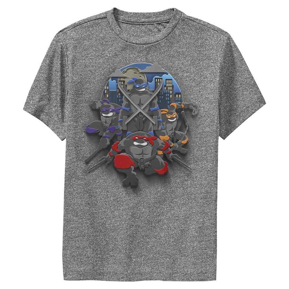 Teenage Mutant Ninja Turtles Kid's Heroes in A Half Shell T-Shirt, Charcoal Heather, Medium