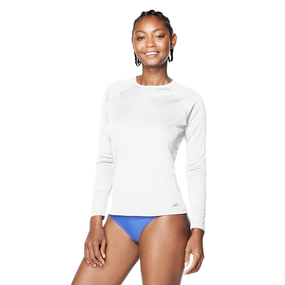 Speedo Women's Uv Swim Shirt Long Sleeve Rashguard Solid White
