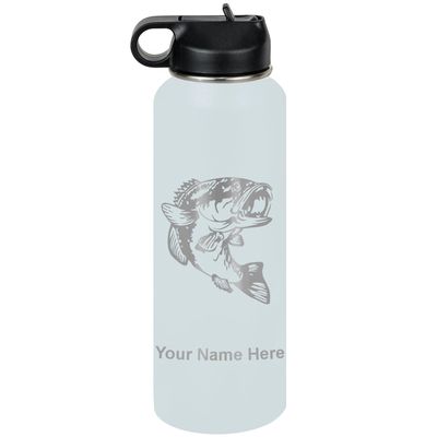 LaserGram Personalized Water Bottle, Bass Fish, Stainless Steel Double Wall Vacuum Insulated with Flip Top Straw, Custom Engraved Gift (40oz / 1180ml Light Blue)