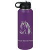 LaserGram Personalized Water Bottle, Horse Head 1, Stainless Steel Double Wall Vacuum Insulated with Flip Top Straw, Custom Engraved Gift (40oz / 1180ml Dark Purple) view 1