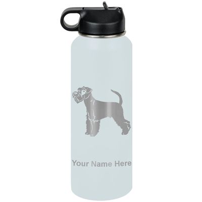 LaserGram Personalized Water Bottle, Schnauzer Dog, Stainless Steel Double Wall Vacuum Insulated with Flip Top Straw, Custom Engraved Gift (40oz / 1180ml Light Blue)