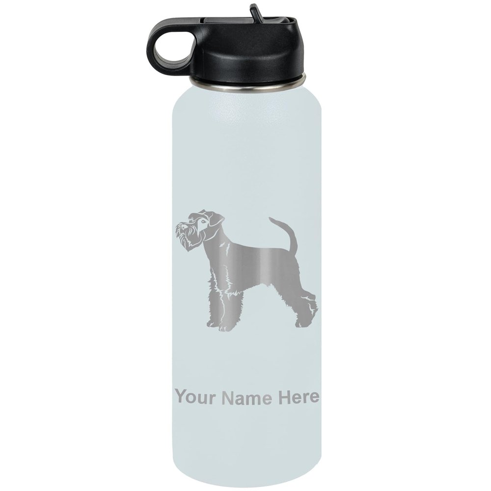 LaserGram Personalized Water Bottle, Schnauzer Dog, Stainless Steel Double Wall Vacuum Insulated with Flip Top Straw, Custom Engraved Gift (40oz / 1180ml Light Blue)