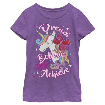 JoJo Siwa Girl's Achieve Believe T-Shirt, Pur Berry, Medium