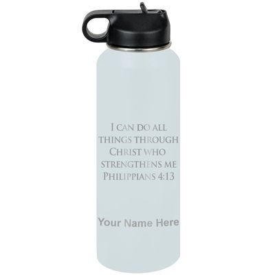 LaserGram Personalized Water Bottle, Bible Verse Philippians 4-13, Stainless Steel Double Wall Vacuum Insulated with Flip Top Straw, Custom Engraved Gift (40oz / 1180ml Light Blue)