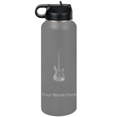 LaserGram Personalized Water Bottle, Electric Guitar, Stainless Steel Double Wall Vacuum Insulated with Flip Top Straw, Custom Engraved Gift (40oz / 1180ml Gray)