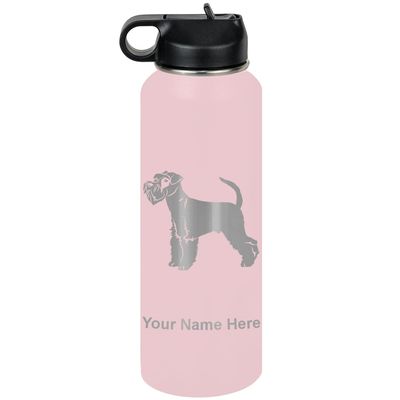 LaserGram Personalized Water Bottle, Schnauzer Dog, Stainless Steel Double Wall Vacuum Insulated with Flip Top Straw, Custom Engraved Gift (40oz / 1180ml Pink)