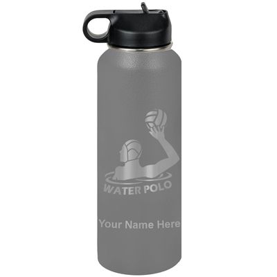LaserGram Personalized Water Bottle, Water Polo Player, Stainless Steel Double Wall Vacuum Insulated with Flip Top Straw, Custom Engraved Gift (40oz / 1180ml Gray)