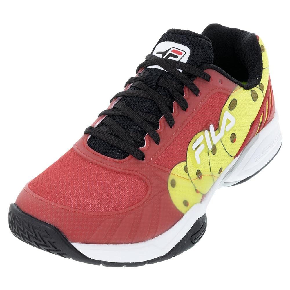 Fila Mens Volley Zone Pickleball Shoes, Red/Black/Safety Yellow (US Men's Size 9)
