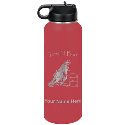 LaserGram Personalized Water Bottle, Barrel Racer Turn N Burn, Stainless Steel Double Wall Vacuum Insulated with Flip Top Straw, Custom Engraved Gift (40oz / 1180ml Maroon)