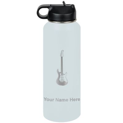 LaserGram Personalized Water Bottle, Electric Guitar, Stainless Steel Double Wall Vacuum Insulated with Flip Top Straw, Custom Engraved Gift (40oz / 1180ml Light Blue)