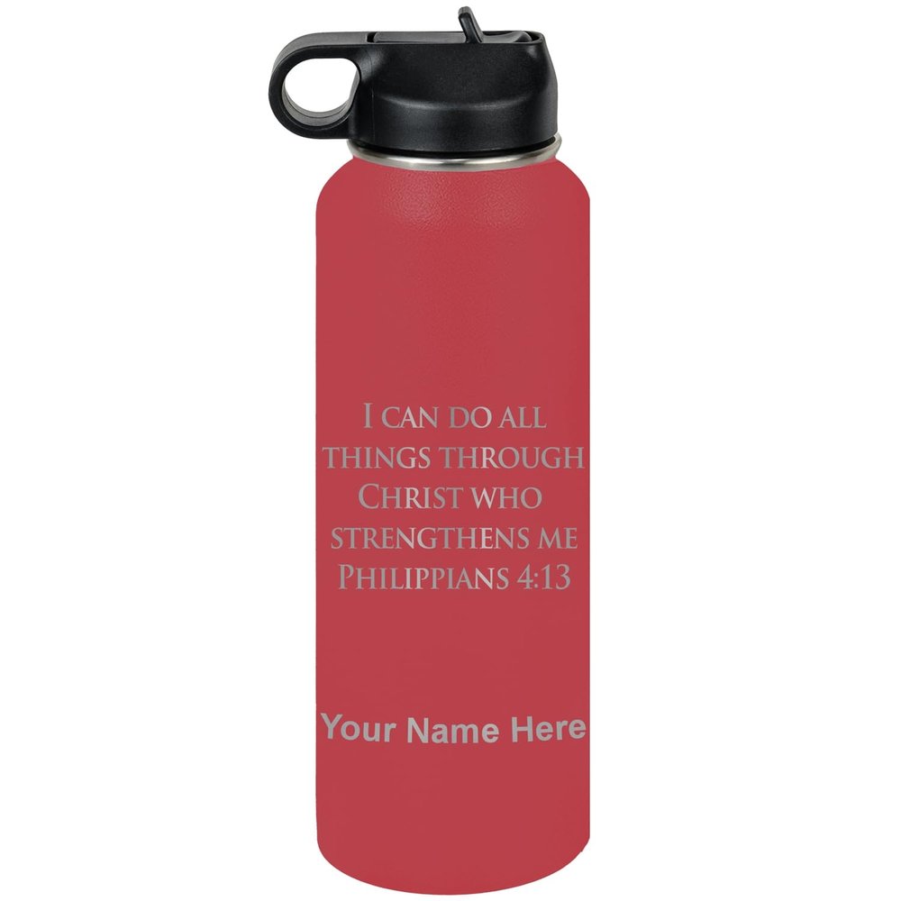 LaserGram Personalized Water Bottle, Bible Verse Philippians 4-13, Stainless Steel Double Wall Vacuum Insulated with Flip Top Straw, Custom Engraved Gift (40oz / 1180ml Maroon)