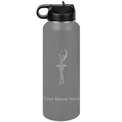 LaserGram Personalized Water Bottle, Ballet Dancer Woman, Stainless Steel Double Wall Vacuum Insulated with Flip Top Straw, Custom Engraved Gift (40oz / 1180ml Gray)