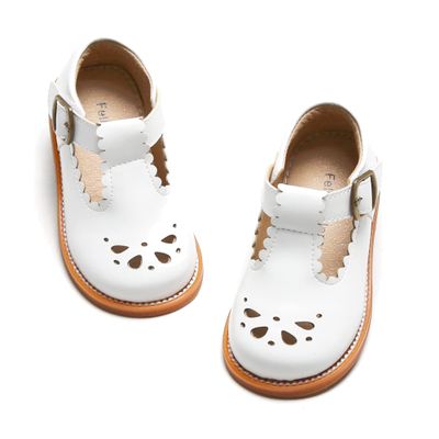 Felix & Flora Toddler Little Girl White Mary Jane Dress Shoes - Ballet Flats for Easter Flower Girl Party School Shoes(White,6Toddler)