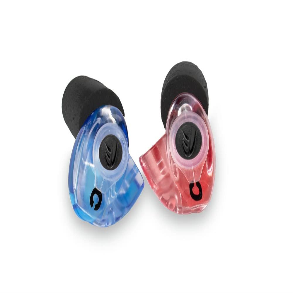 TruEarz Red/Blue Ready-Fit Impulse Filtered Hearing Protection. Best for Hunting and Shooting. Relatively quiet areas with occasional loud impulses.