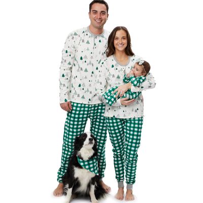 HonestBaby Baby-Organic Cotton Holiday Family Jammies, Emerald Painted Buffalo, Men's 2-Piece Pajama Set Small