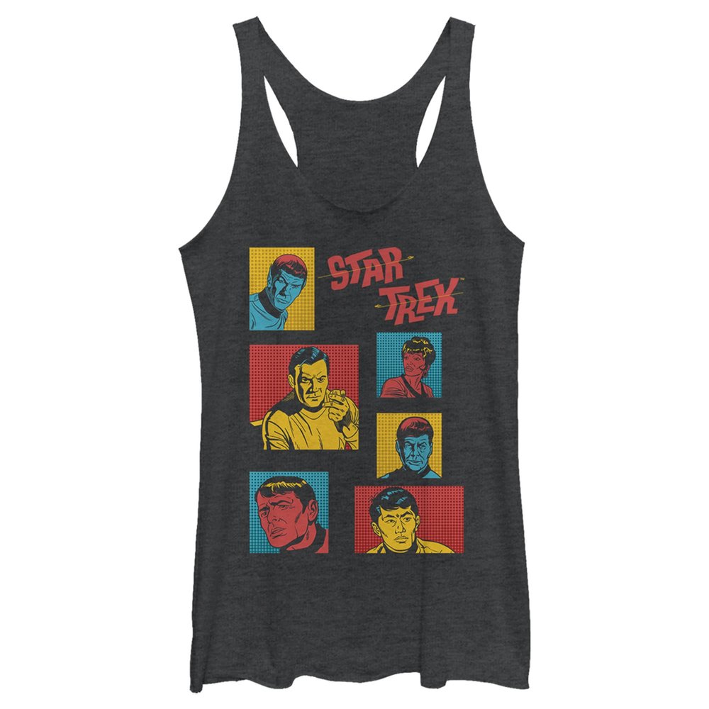 STAR TREK Original Series Pop Characters Women's Racerback Tank Top, Black Heather, Large