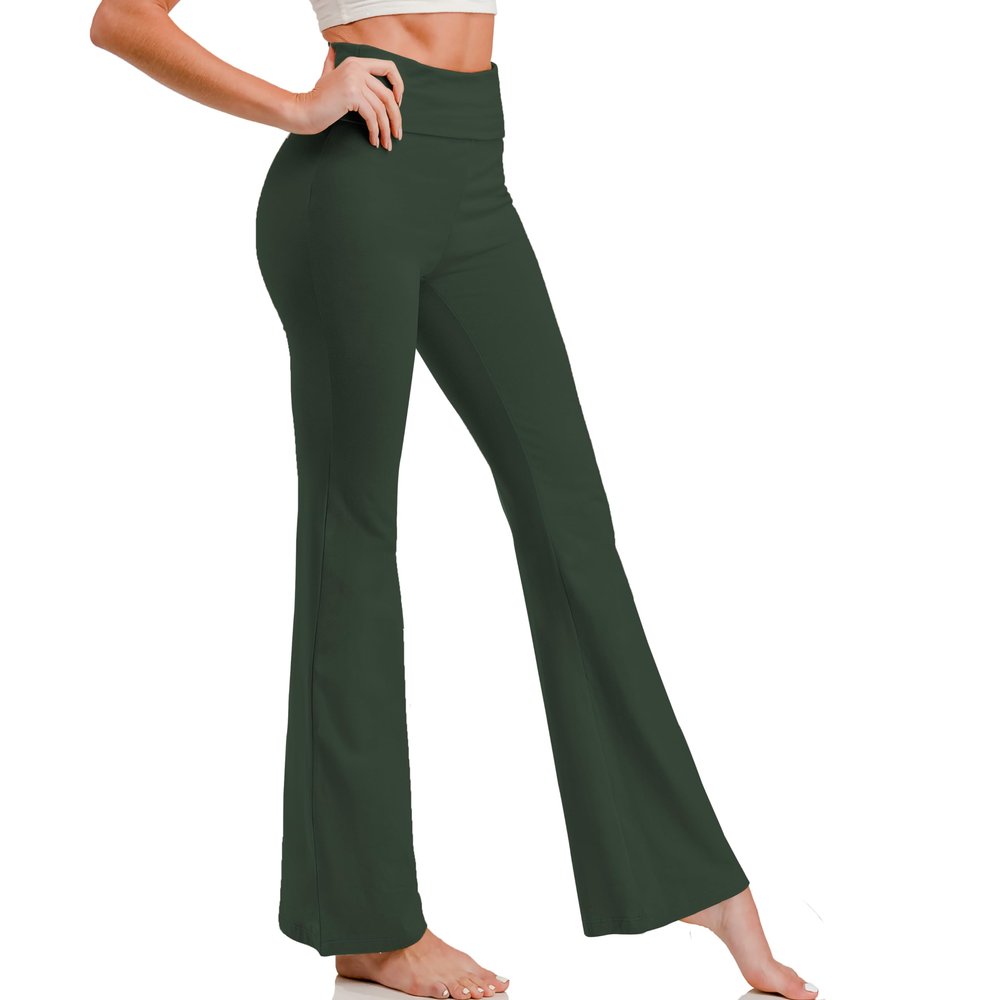 KQUZO Plus Size Woman Yoga High Waist Flare Tummy Control Bootleg Bell Bottom Casual Work Stretched Pants (Regular, Medium, Full_Dark Olive)