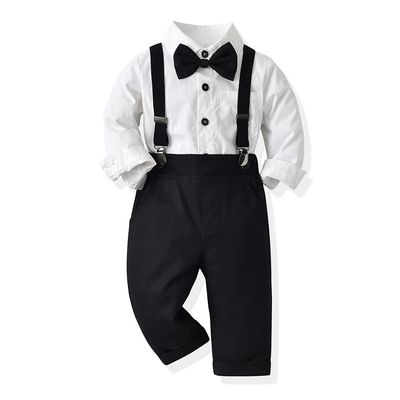 IBTOM CASTLE Toddler Baby Boys Bow Tie Button Up Dress Brilliant Shirt+Suspenders Trousers Gentleman Suits Wedding Baptism Christening Dedication Picture Photo Prop Black+White 2-3 Years