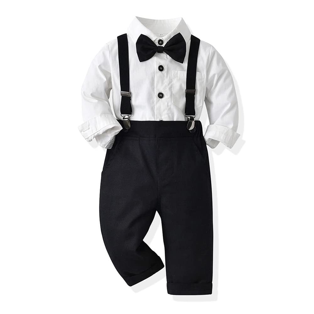 IBTOM CASTLE Toddler Baby Boys Bow Tie Button Up Dress Brilliant Shirt+Suspenders Trousers Gentleman Suits Wedding Baptism Christening Dedication Picture Photo Prop Black+White 2-3 Years