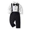 IBTOM CASTLE Toddler Baby Boys Bow Tie Button Up Dress Brilliant Shirt+Suspenders Trousers Gentleman Suits Wedding Baptism Christening Dedication Picture Photo Prop Black+White 2-3 Years view 1