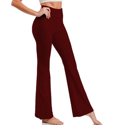 KQUZO Plus Size Woman Yoga High Waist Flare Tummy Control Bootleg Bell Bottom Casual Work Stretched Pants (Regular, Large, Full_Burgundy)