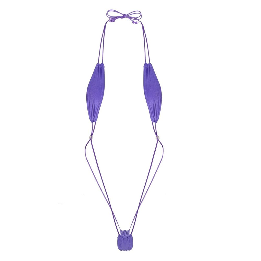 Hularka Womens One-Piece Mini Monokini Swimsuit G-String Thong Bikini Lingerie Underwear Purple A Medium