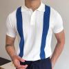 Men's Striped Polo Knit Shirt Vintage 60s Short Sleeve Cardigans Lightweight Regular Fit Hawaiian Beach Shirts Tops White view 2