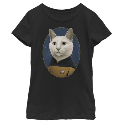Star Trek Girl's Data Cat T-Shirt, Black, Medium