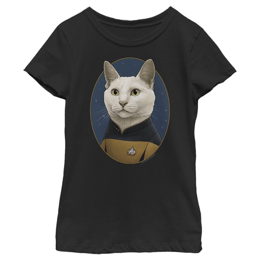 Star Trek Girl's Data Cat T-Shirt, Black, Medium