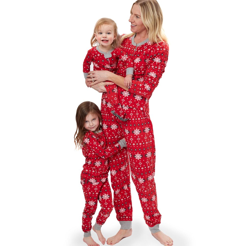 HonestBaby Family Matching Holiday Pajamas Organic Cotton for Men, Women, Kids, Toddlers, Baby Boys, Girls, Unisex Pets, Fair Isle Red, XX-Large