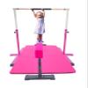 Gymnastics Bar Kip Bar for Kids with Acrobatic Tube Beam and 6'x4' Tumble Mat, Adjustable Height 3 to 5 FT Horizontal Bar Junior Gymnast Gymnastic Training Bar, Asymmetric Bar Expandable Pink view 1